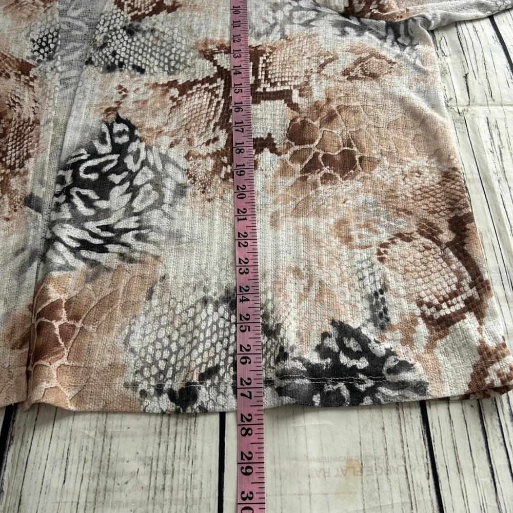 Alfred Dunner‎ Woman Animal Print Open Front Cardigan Brown Tan Grey Snake Print